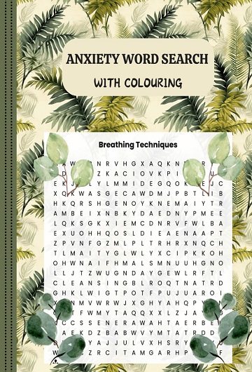 Anxiety Relief Word Search For Adults with positive affirmation coloring